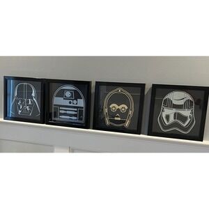 Star Wars Framed Wall Art Set 4 Darth Vader R2D2 C3PO Stormtrooper Black